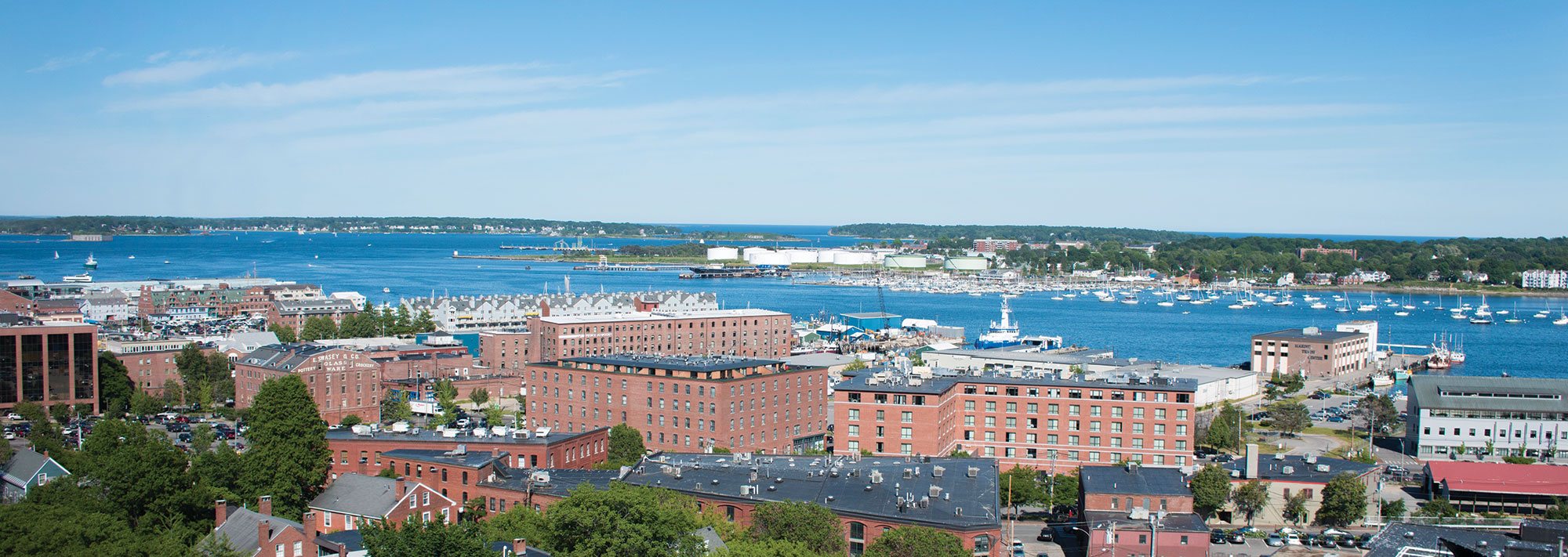panoramic view of the bay. ships and buildings